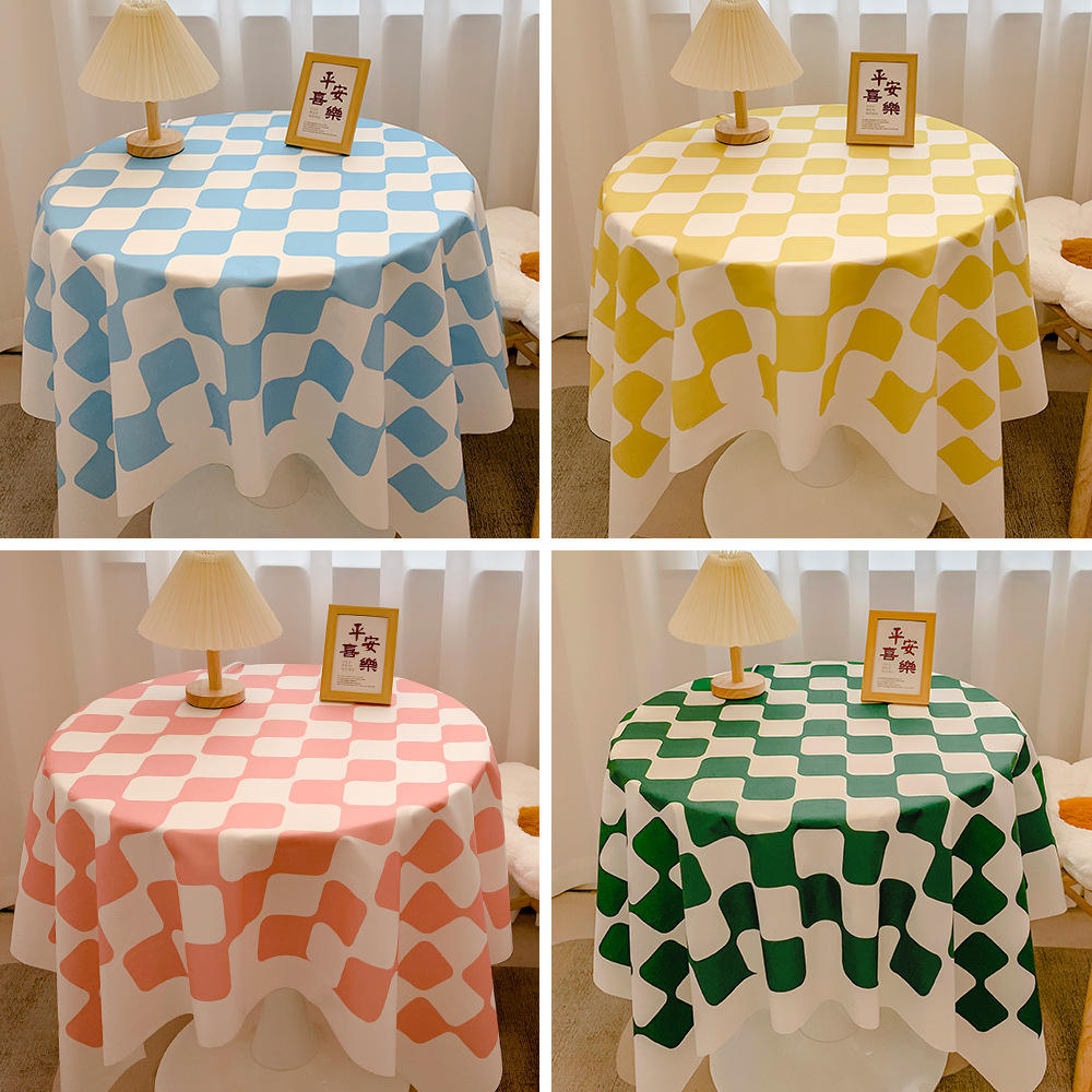棋盘格绒布桌布ins风餐桌布茶几桌垫化妆台布装饰学生书桌布批发