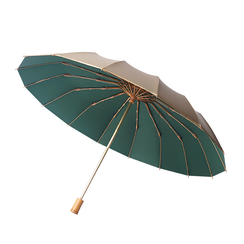 Umbrella New 16-Bone Umbrella Gold Plastic Umbrella Sun UV Protection Sunshade Umbrella Men's and Women's Folding Sunny Rain Umbrella One Piece Dropshipping