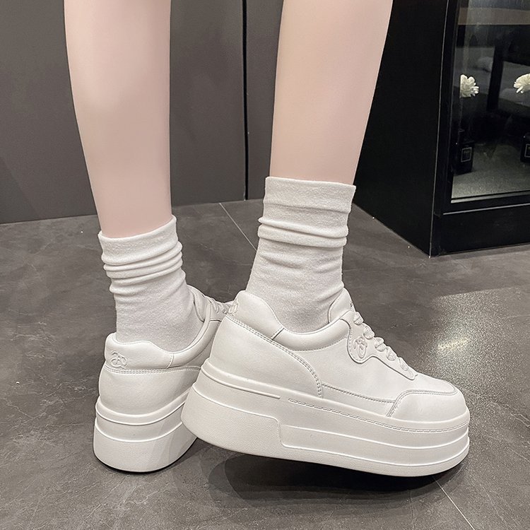 Zhao Lusi Star Same Style Platform White Shoes Women's 2024 New Genuine Leather Sports Shoes Platform Dad Shoes