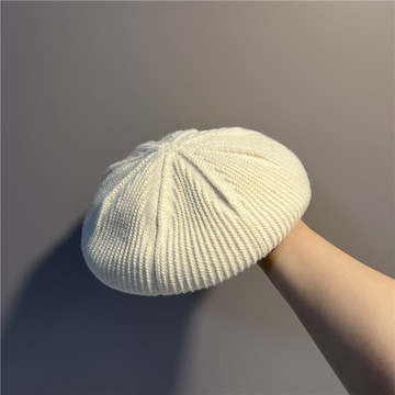 日韩风小清新纯色贝雷帽秋冬款针织休闲画家帽女士百搭南瓜帽子潮