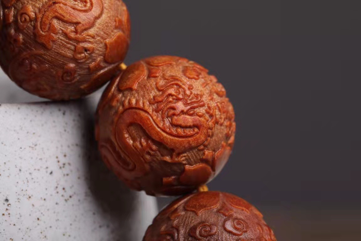 印尼冰种血龙木佛珠手串 男女血龙珠手链 顺纹高油密满血丝易玉化