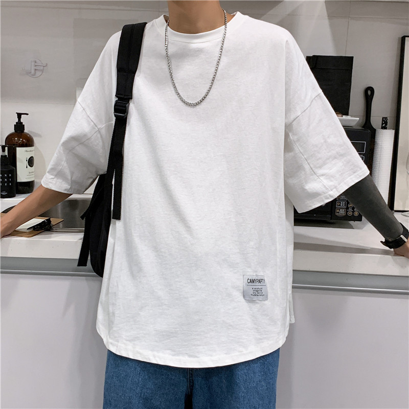 夏季港风开叉短袖t恤潮流休闲ins痞帅情侣半袖宽松体恤男生打底衫