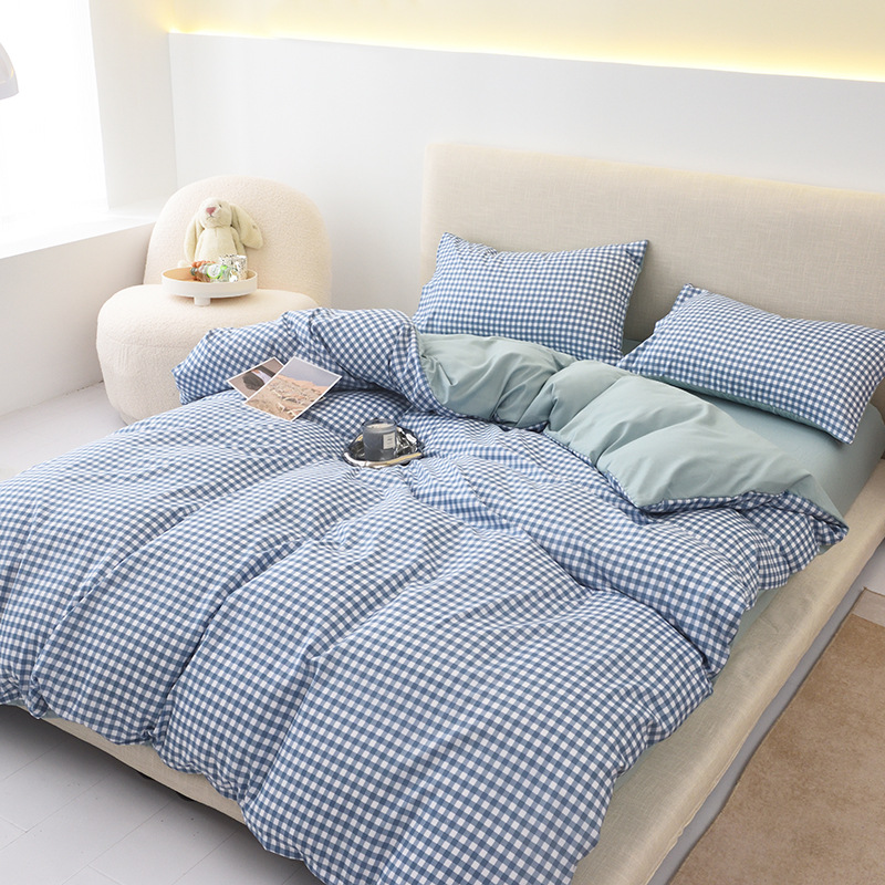 新款日式无印风格子单被套小清新水洗棉加厚磨毛被单学生用被罩