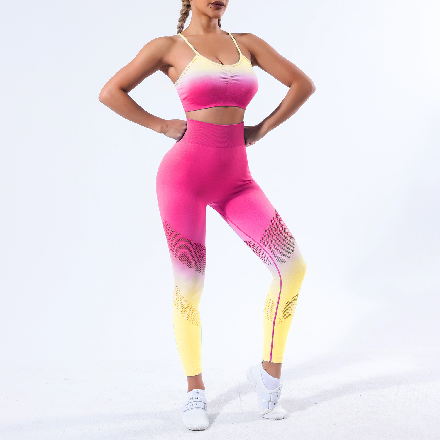 European and American New Gradient Seamless Yoga Suit Sexy Spaghetti Strap Bra Sports Underwear Female Hip Raise High Waist Yoga Pants