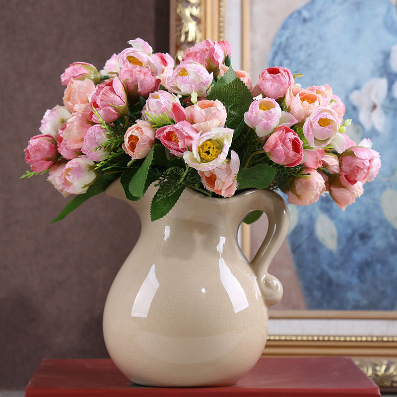 美式乡村陶瓷奶壶花瓶创意客厅台面餐桌茶几干花插花花器花艺摆件