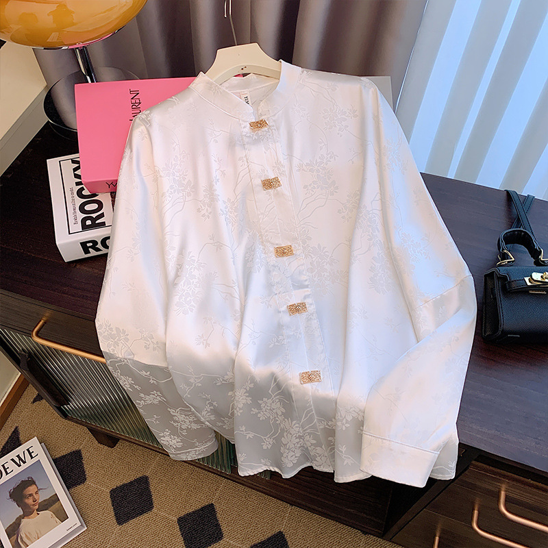 新款新中式长袖立领古风汉元素衬衫对襟上衫国风国潮复古高端衬衣