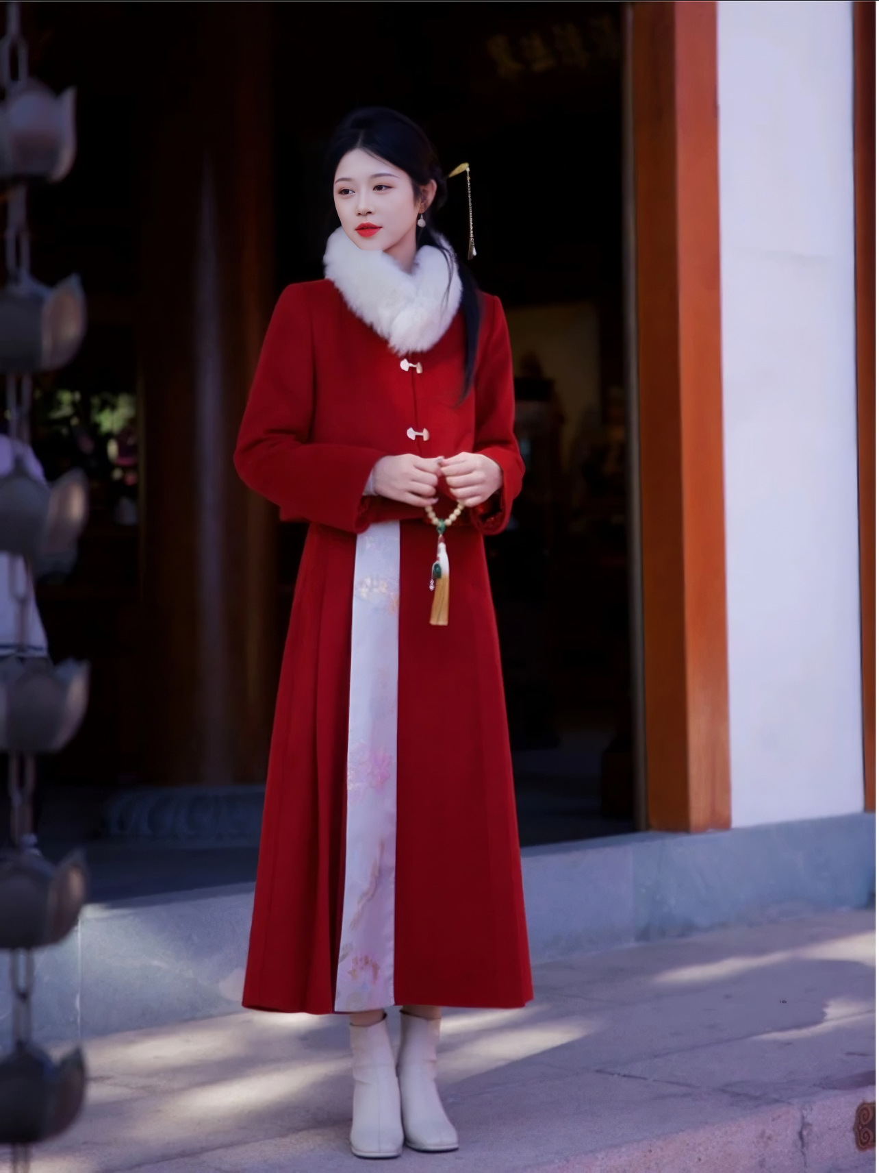 莫尼卡 小红娘 红色新中式羽绒套装女上衣配马面裙两件套冬季新品