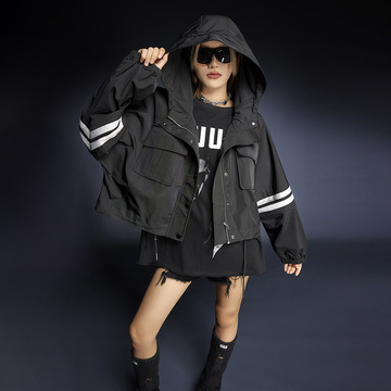 (特价195元不退不换)短款连帽工装外套女秋款小个子女式夹克ins