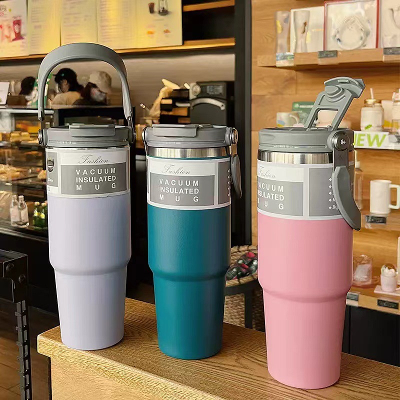 American 30Oz Portable Double Drink Cup Stainless Steel 304 Vacuum Cup Vehicle-Borne Cup Portable Car Large Ice Cup Coffee Cup