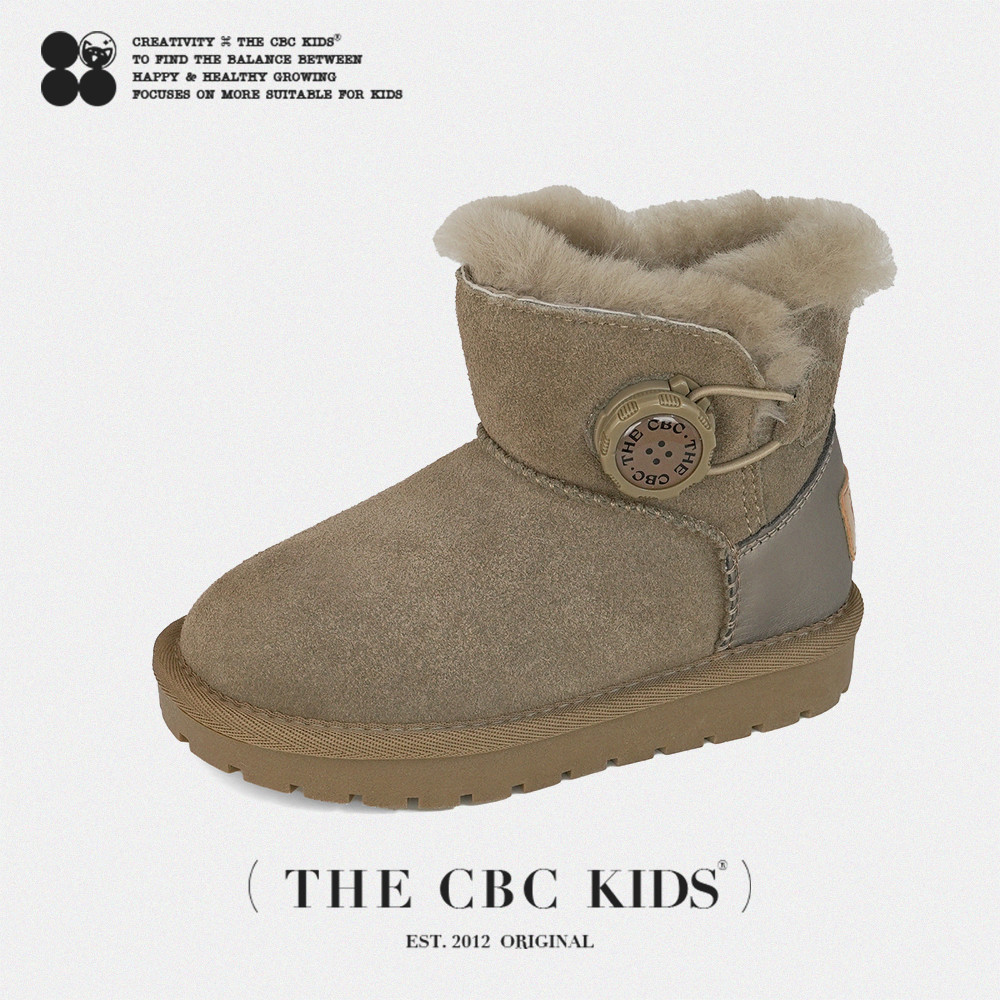 Thecbc [Australian Wool] Children's Snow Boots 2023 Winter New Rotating Buckle High-Top Boys and Girls Velvet Cowhide