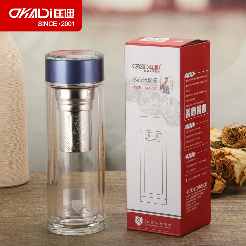 匡迪新款459号双层加厚透明高硼硅玻璃杯商务办公礼品杯印字logo
