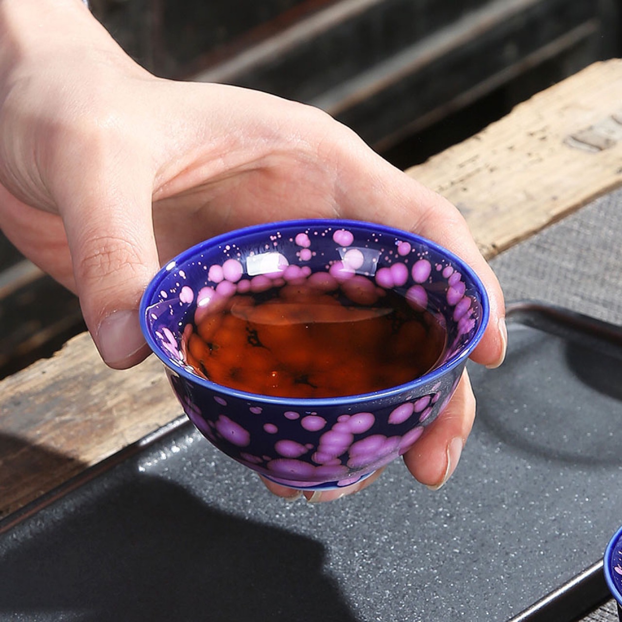 天目建盏粉色花斑结晶釉窑变主人单杯功夫茶具茶盏品茗碗杯子礼品