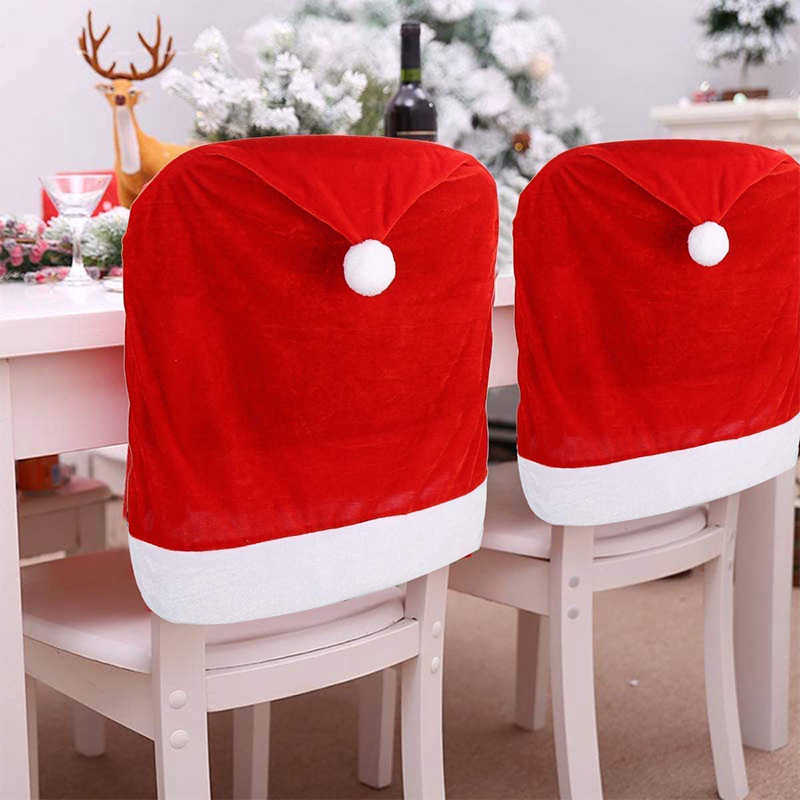 Cross-Border 2023 New Product Digital Printing Red Flannel Christmas Chair Cover Hat Pattern Christmas Decoration Supplies Manufacturer