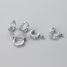 爱洛奇 s925银镶钻镂空双层D形爱心耳环日韩版个性女耳饰品M02296