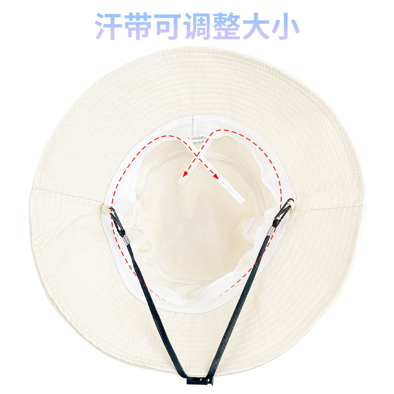 Summer Pure Cotton Big Head Circumference Bucket Hat Women's Face Slimming Face Cover Ultraviolet-Proof Sun Protection Hat Big Brim Sun Hat