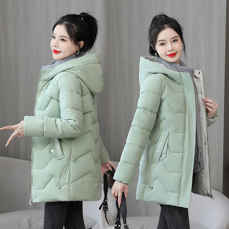 2023 New Cotton Clothing Women's Mid-Length down Cotton-Padded Coat Korean Slim-Fitting Cotton-Padded Jacket Thick Warm All-Match Women's Coat