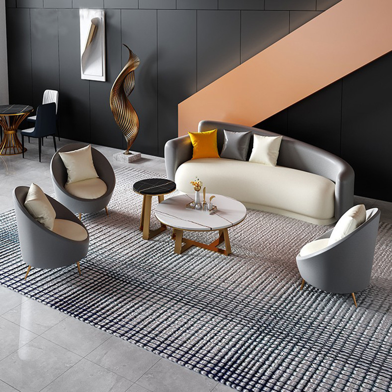 沙发售楼部酒店大堂洽谈沙发桌椅组合办公室真皮午休办公沙发茶几组合