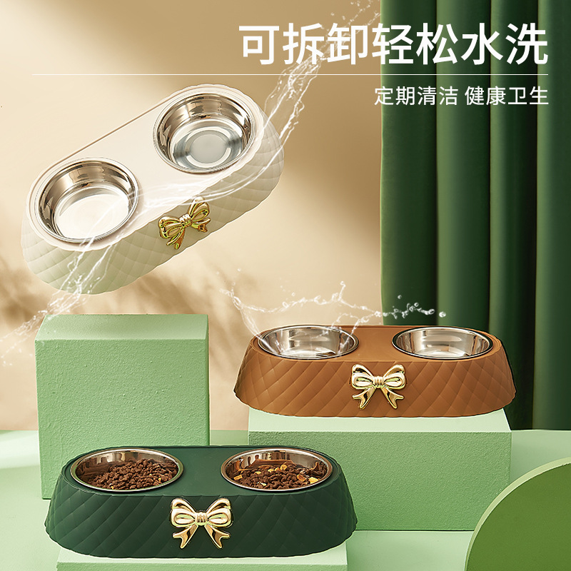 2022 New Pet Bow Bowl Dogs and Cats Drinking Water Double Bowl Affordable Luxury Style Dog Bowl Dog Basin Pet Tableware Wholesale