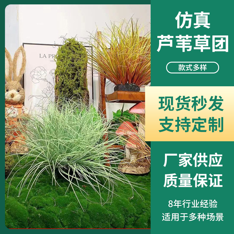 高仿真草团蒲草装饰造景草球苔草摆件草丛植物洋葱草绿植假芦苇草