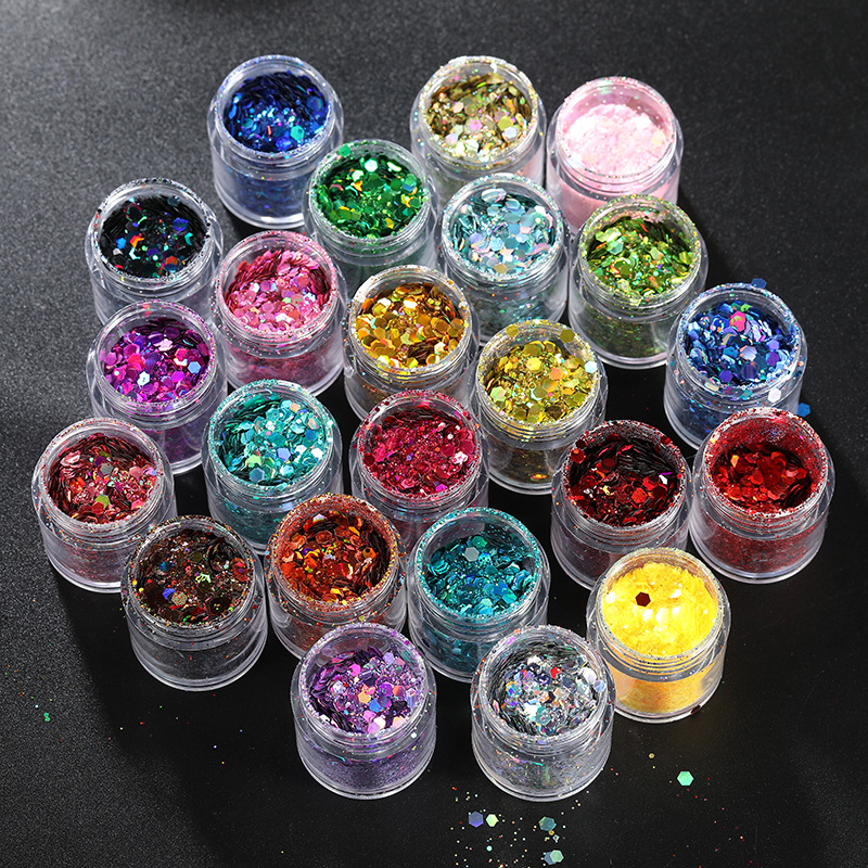 Cross-Border South Korea Laser Assortment Pack DIY Creative Eye Makeup Nail Sequins Bottle 8G Pack Glitter Powder Glitter Wholesale