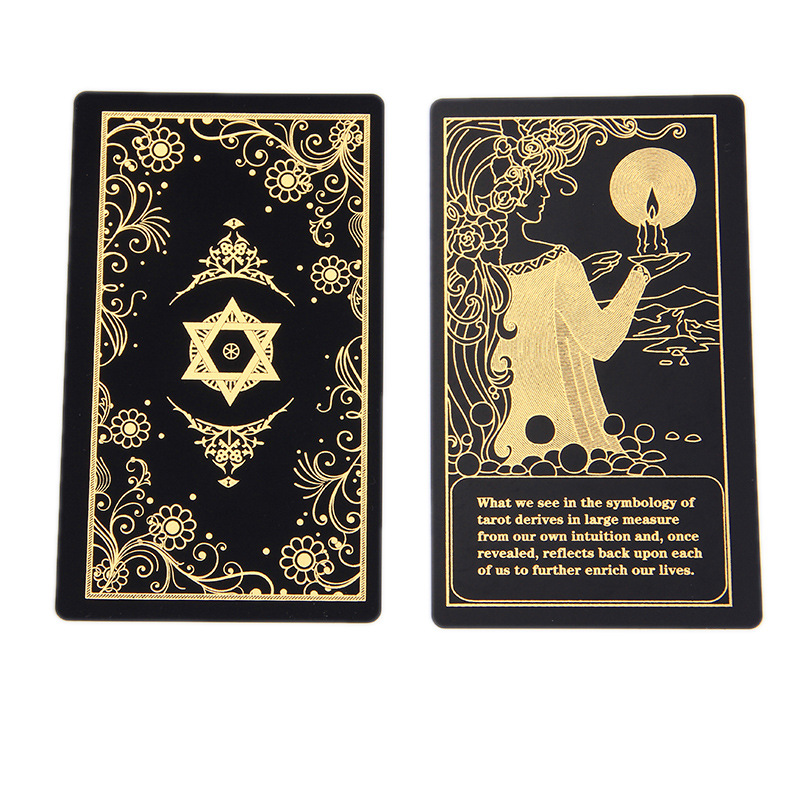 工厂现货黑金镀金边塔罗牌礼盒装跨境热卖款桌面游戏扑克来图设计