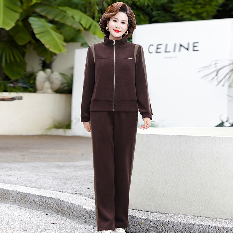 Mom Spring and Autumn Casual Sportswear Middle-Aged Women's Autumn Clothing Fashionable Young-Looking Outerwear Middle-Aged and Elderly Western Style Two-Piece Suit