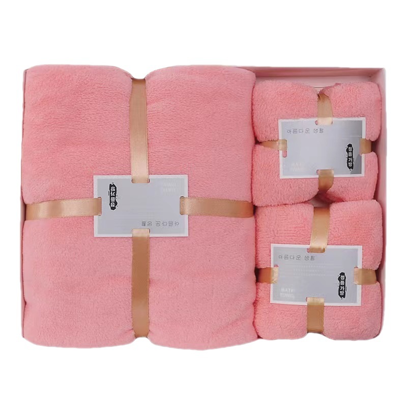 240G Thick Coral Fleece Bath Towel Towel Gift Box Absorbent Advertising Wedding Companion Gift Box Gift Three-Piece Towel