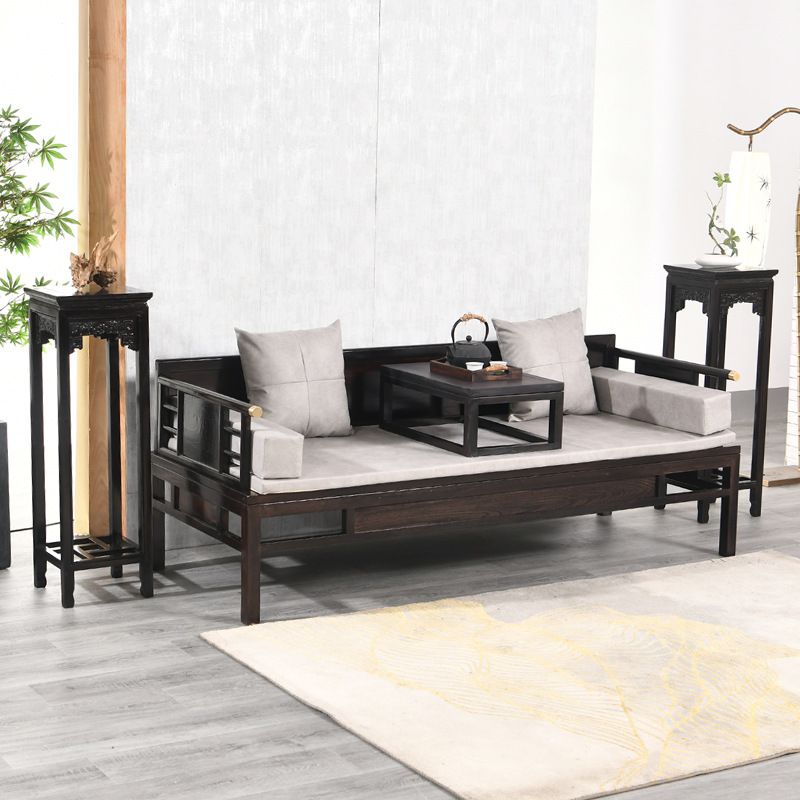 新中式实木罗汉床三件套榆木贵妃卧榻小户型简约沙发圈椅组合禅意