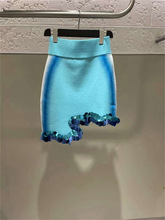 小众2023秋季新款设计感蓝色亮片针织包臀裙修身高腰半身裙短裙潮