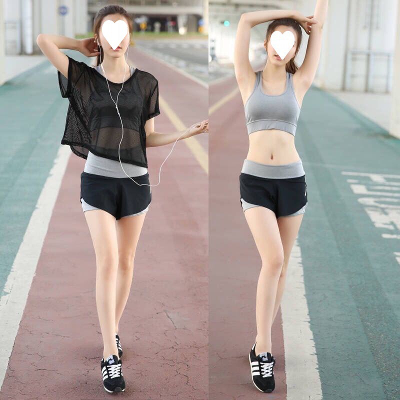 健身背心女网纱瑜伽服三件套运动2023夏跑步运动速干衣大码健身服