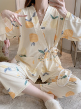 日系和服春秋季新品睡衣女长袖ins风清新可爱菠萝学生休闲家居服