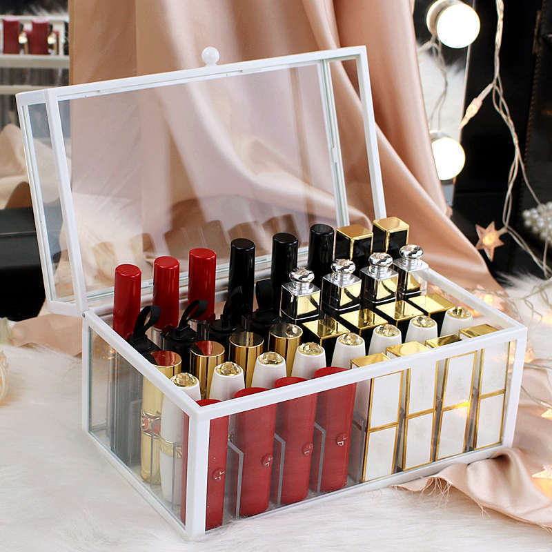 Lipstick Storage Grid Ins Internet Celebrity Lipstick Storage Box Multi Grid Dustproof Lip Lacquer Box Lipstick Shelf Large Capacity