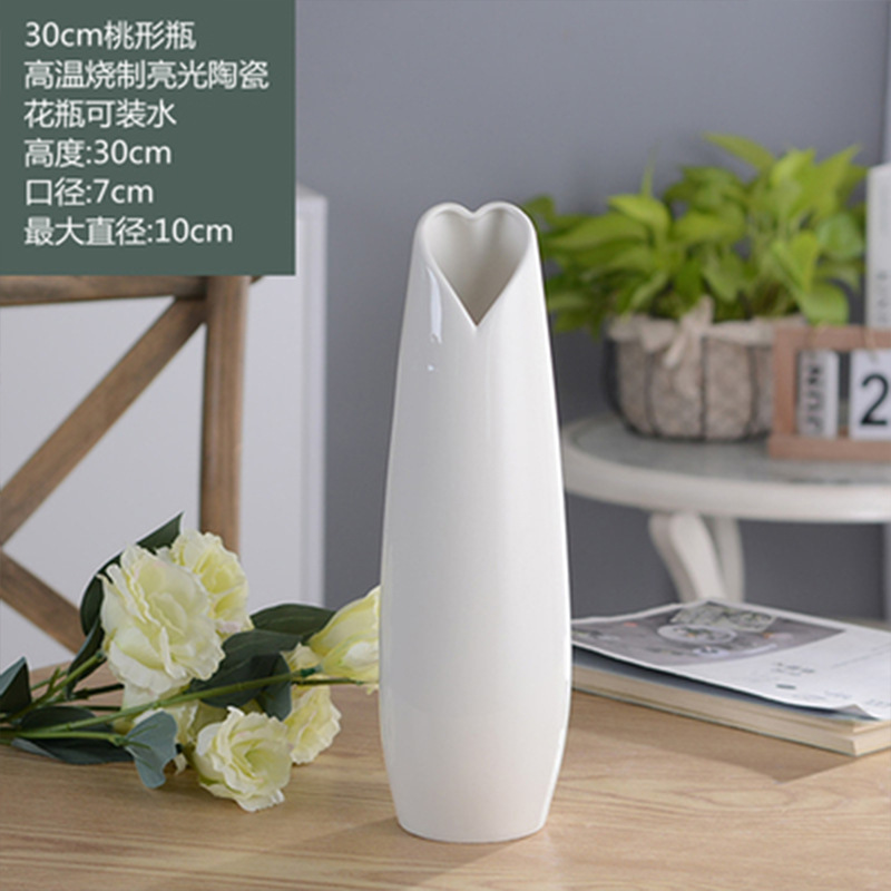 Decoration Decoration New Chinese Heart-Shaped Ceramic White Vase Wholesale Gifts & Crafts