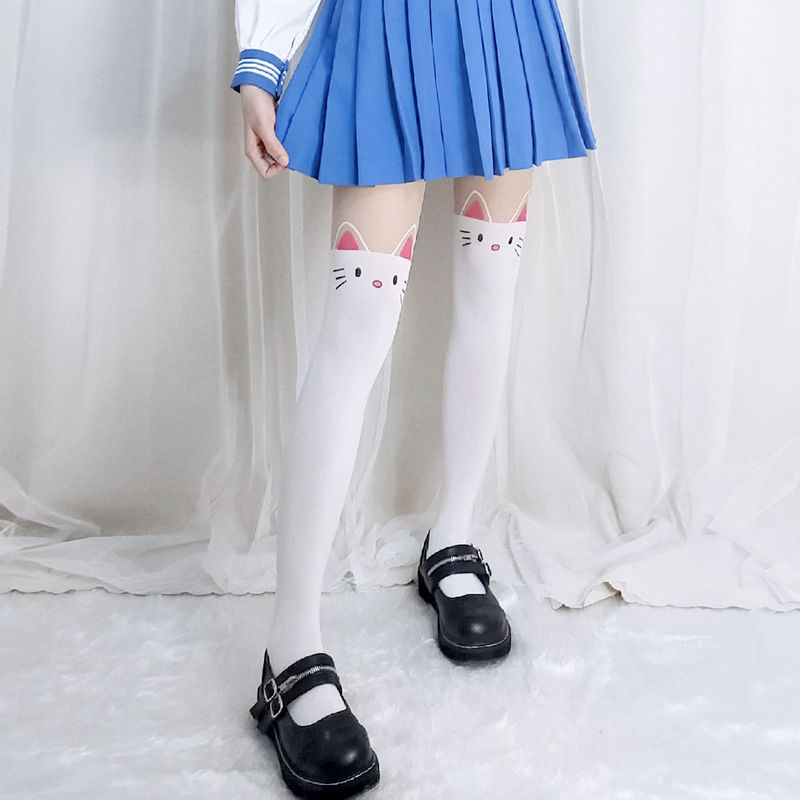 绑带袜提花lolita绷带过膝交叉袜子女辣妹jk小腿玻璃丝中长筒袜薄