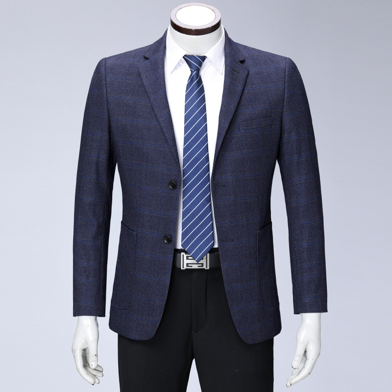 鄂尔多斯市产羊毛西装外套男单件中年男士西服商务休闲爸爸装上衣