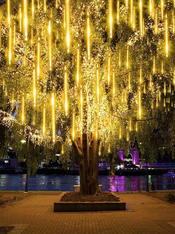 l防水双面发光太阳能流星雨流星管灯挂的装饰灯闪灯流水灯