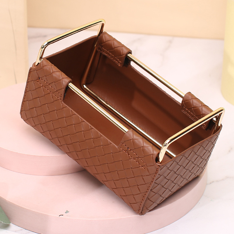 European and American Style Square Iron Art Storage Basket Light Luxury Pencil Vase Decoration Desktop Remote Cosmetic Leather Storage Box