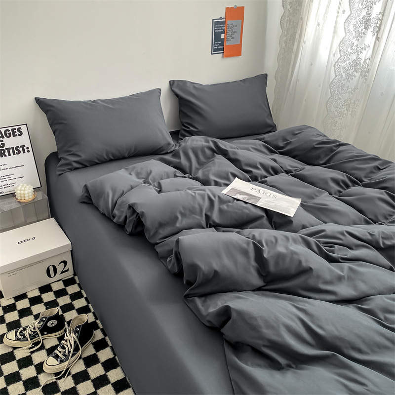 INS Checkerboard Plaid Bed Sheet Four-Piece Set Wholesale Washed Cotton Duvet Cover Dormitory Bed Three-Piece Set Nantong Brushed Bedding