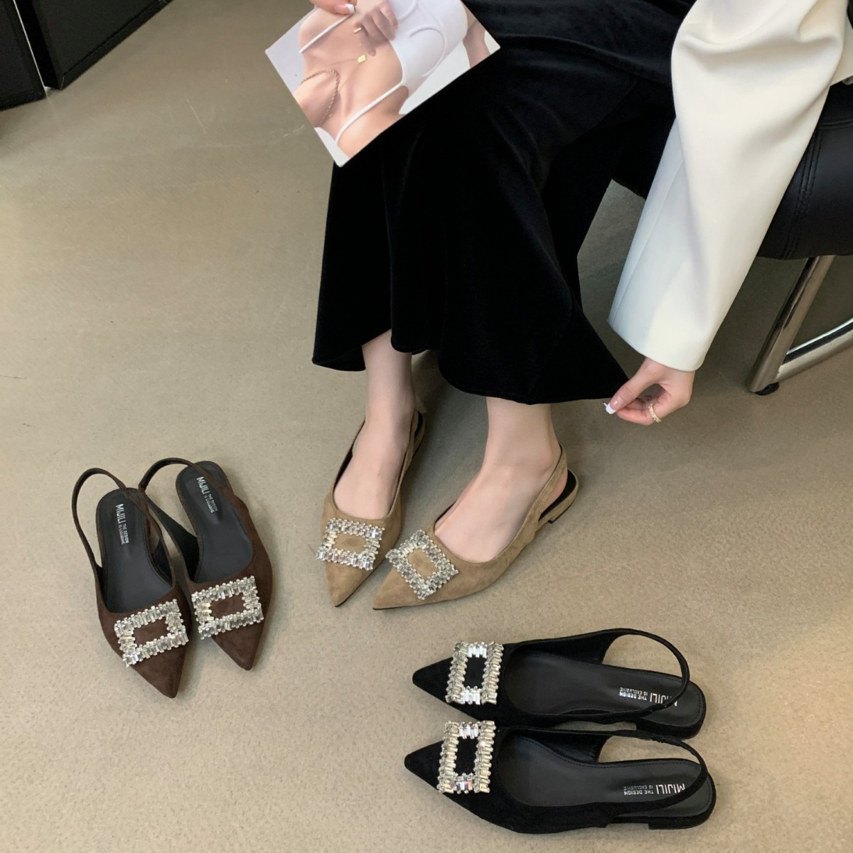 法式小众高级感水钻包头凉鞋仙女鞋子2024新款春夏季尖头细跟单鞋