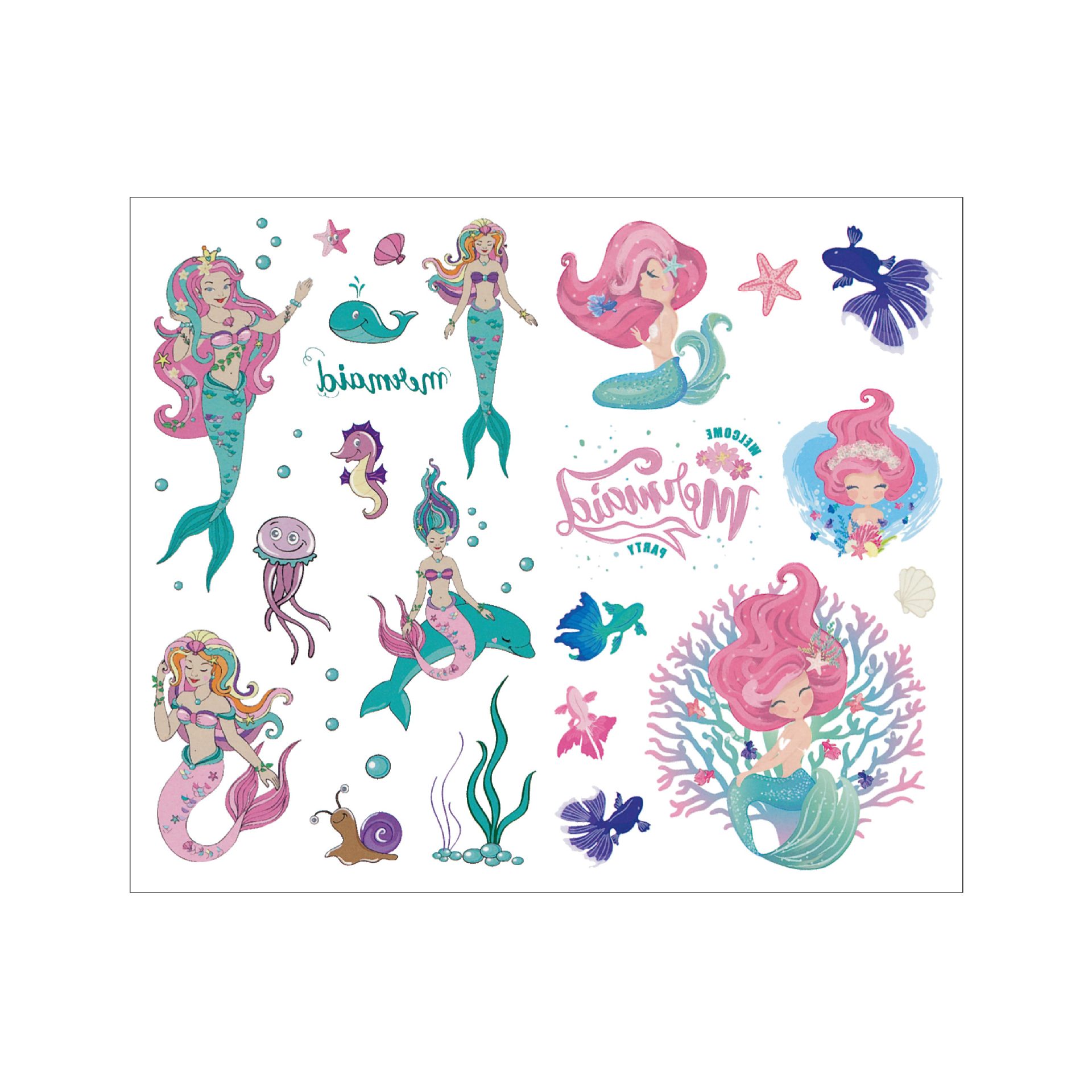 美人鱼纹身贴卡通人鱼海洋纹身贴纸儿童萌趣贴纸可爱童话纹身贴