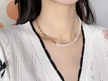 法式天然淡水珍珠项链简约百搭叠戴ins锁骨链拼接小众不对称设计