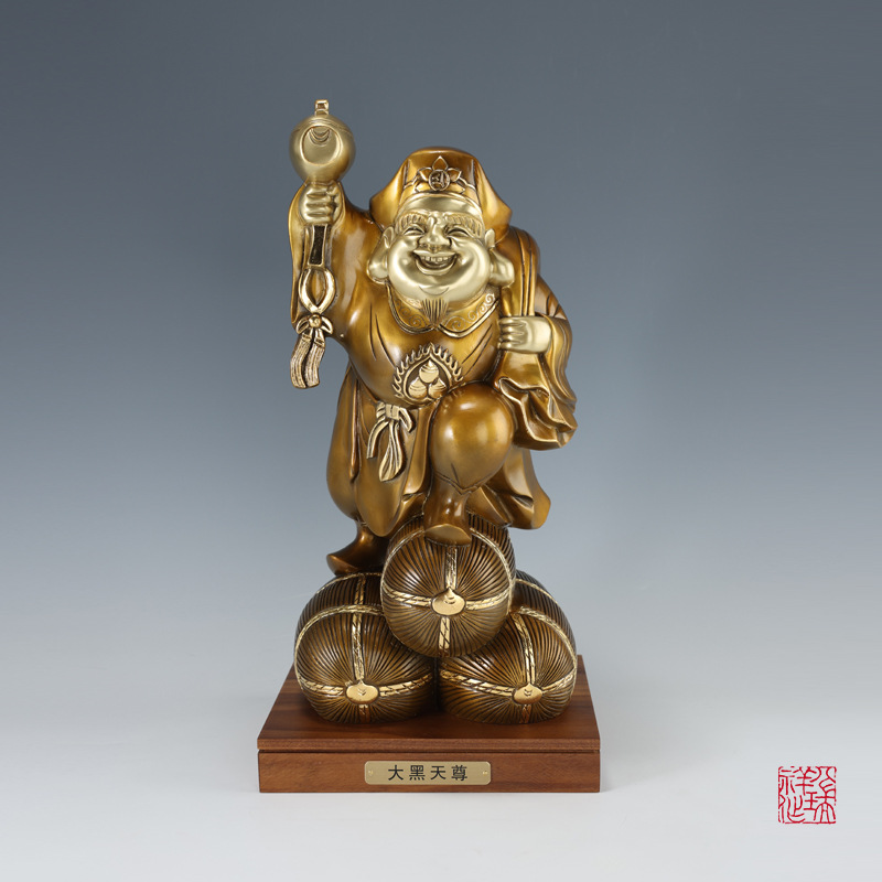全铜举锤大黑天描金财神佛像摆件家居供奉装饰工艺品店铺公司
