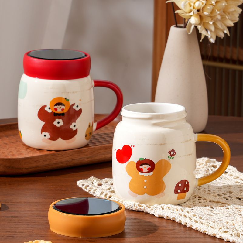 复古女孩镜面陶瓷杯大容量密封喝水杯办公室牛奶咖啡杯送礼印logo