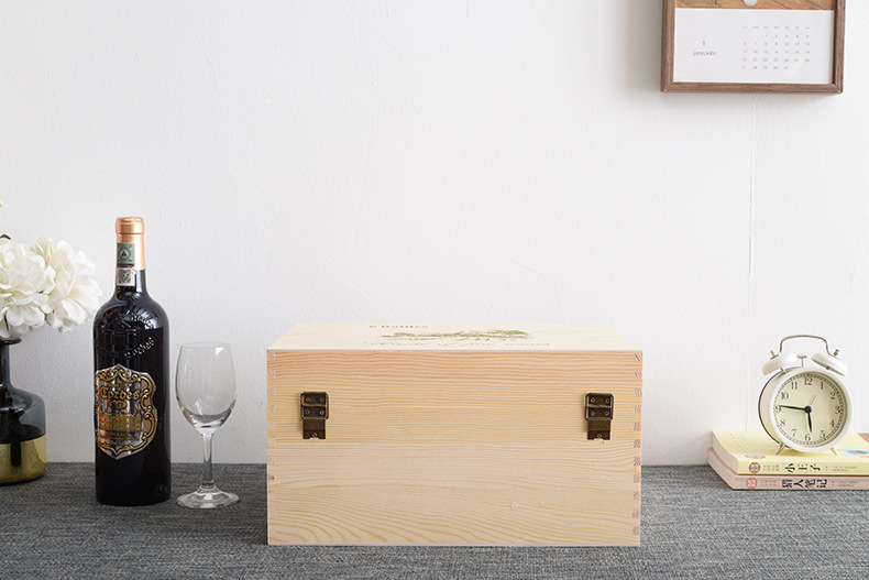 现货红酒礼盒 六支装红酒木盒子 定制葡萄酒木箱松木6支双层木箱