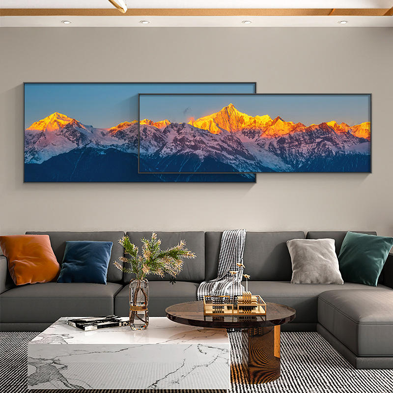日照金山 现代轻奢客厅沙发背景墙装饰画梅里雪山日出风景挂画