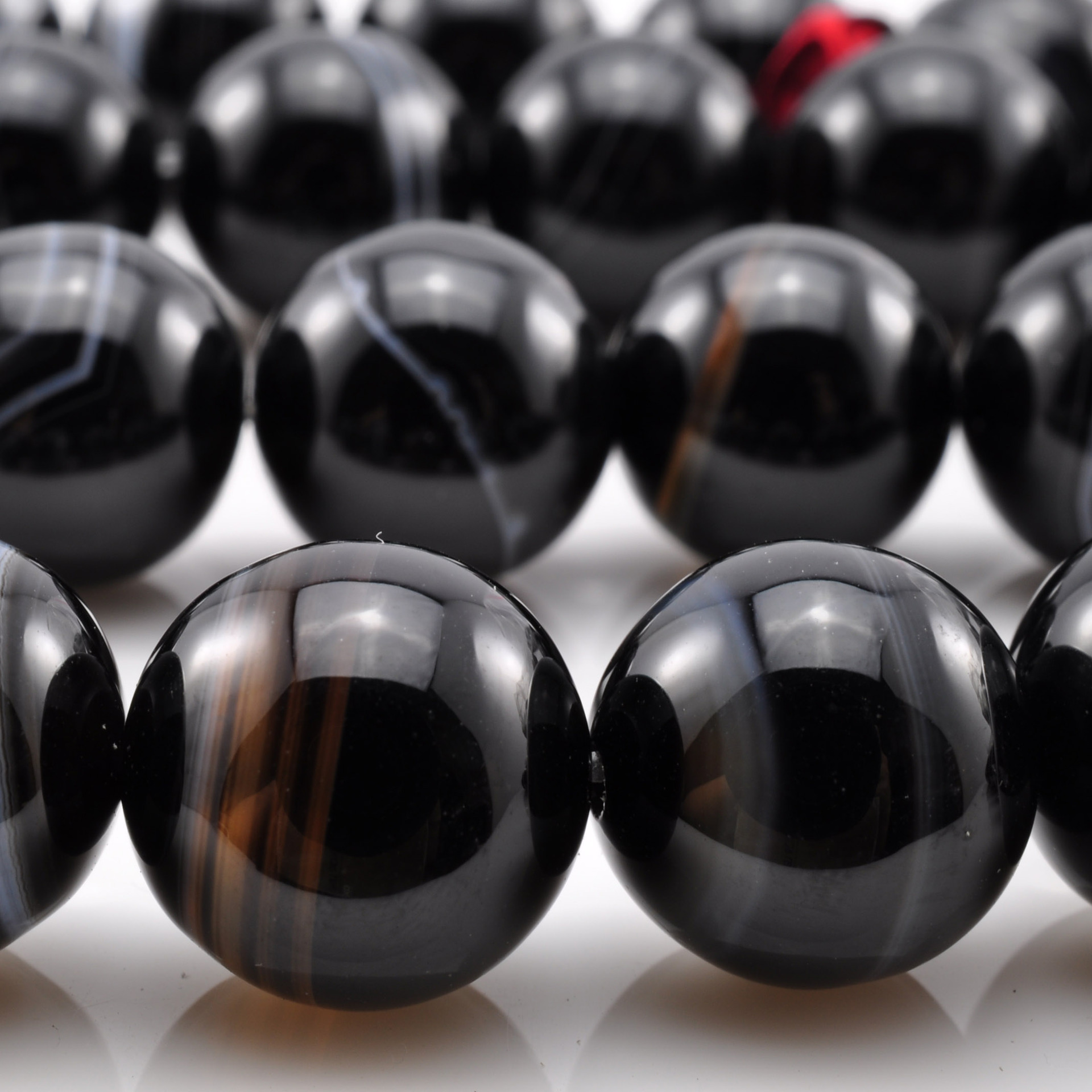 条纹黑玛瑙天然散珠光面圆珠串珠子饰品配件手链项链耳环手串材料