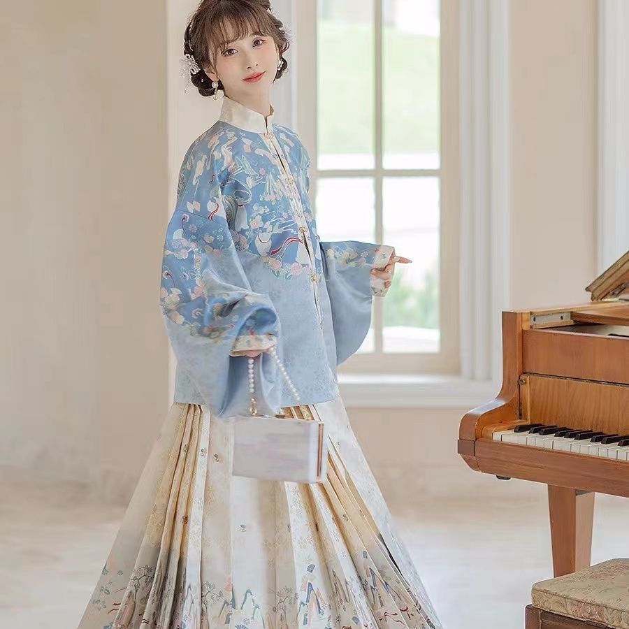 北极之光成人汉服女23新款明制立领对襟琵琶袖袄裙刺绣马面裙套装