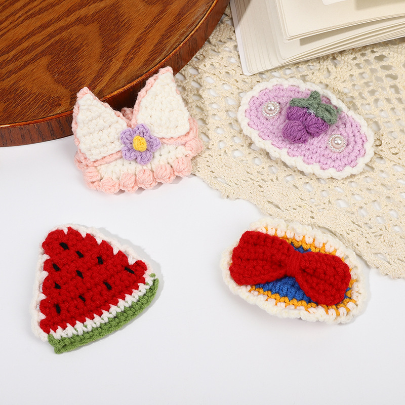 Cute Handmade Hand Knitting Yarn Woven Fruit BB Clip Children‘s Broken Hair Wool Fringe Hairpin Girl Autumn and Winter Clip Hairware