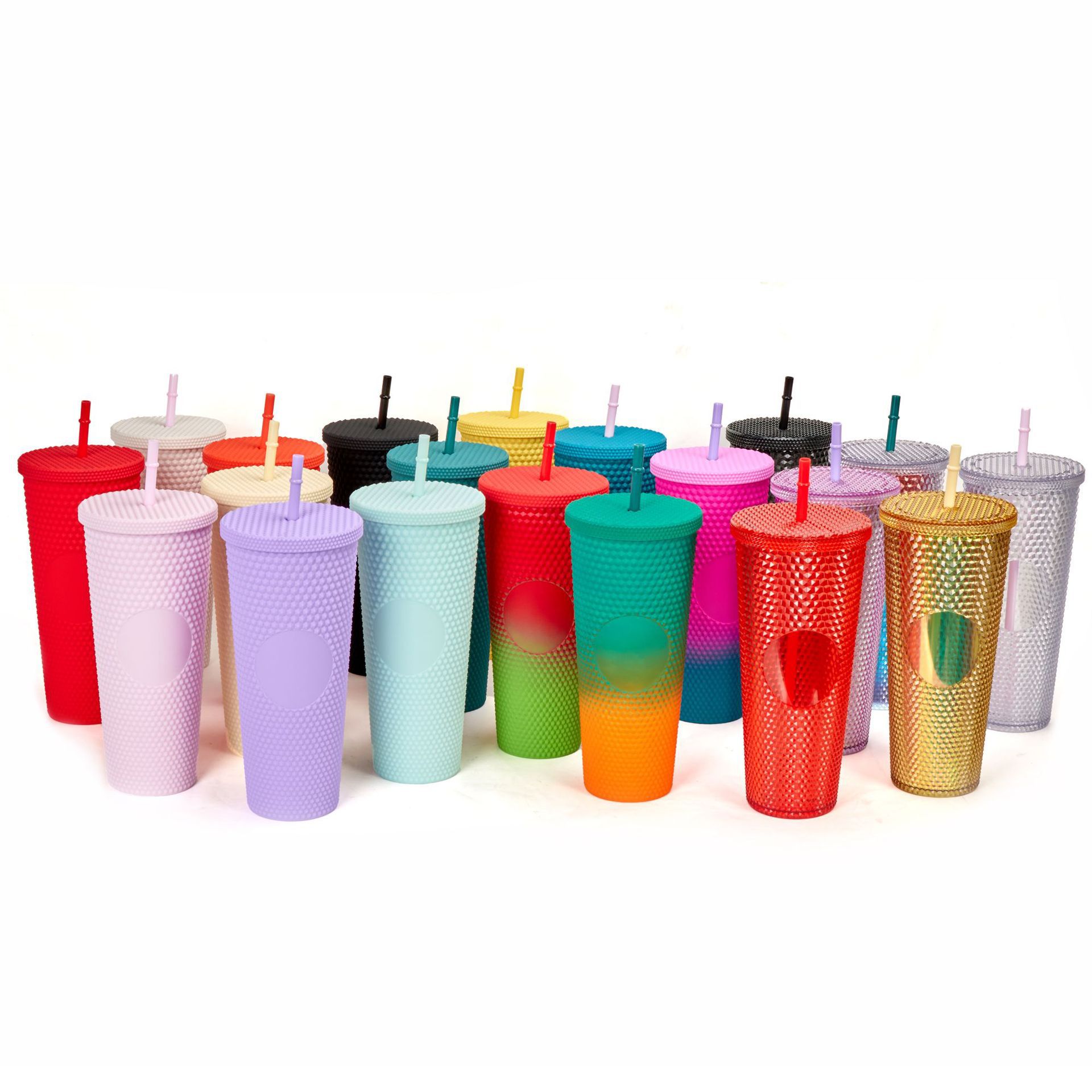 Factory Direct Supply Cross-Border Double Plastic Straw Cup Large Capacity Creative Durian Cup Hand Cup Portable Diamond Water Cup