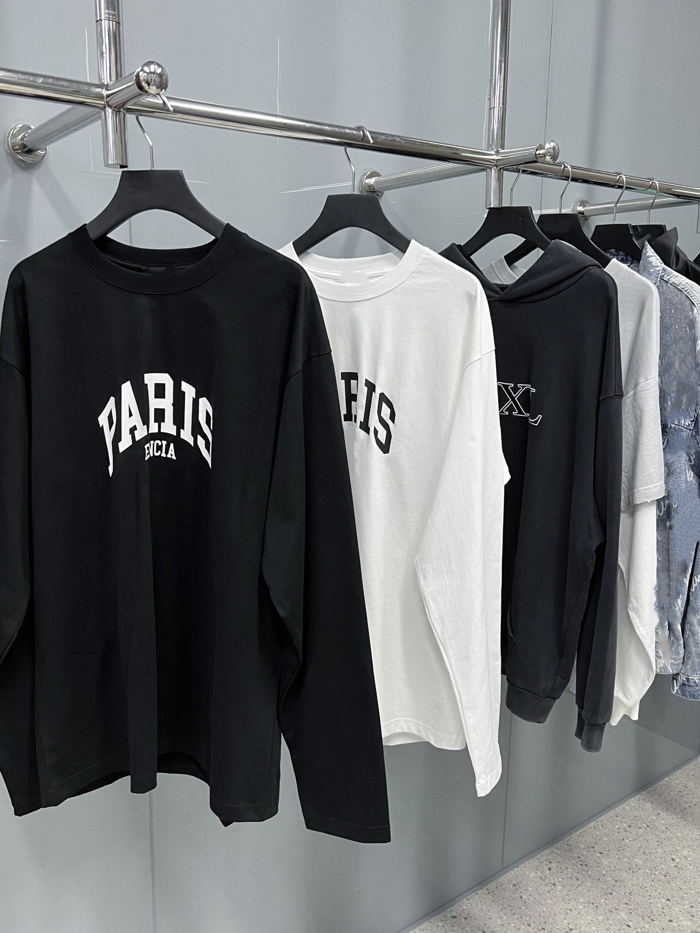 高版本巴黎b家前印paris印花纯棉百搭男女同款打底衫宽松长袖t恤